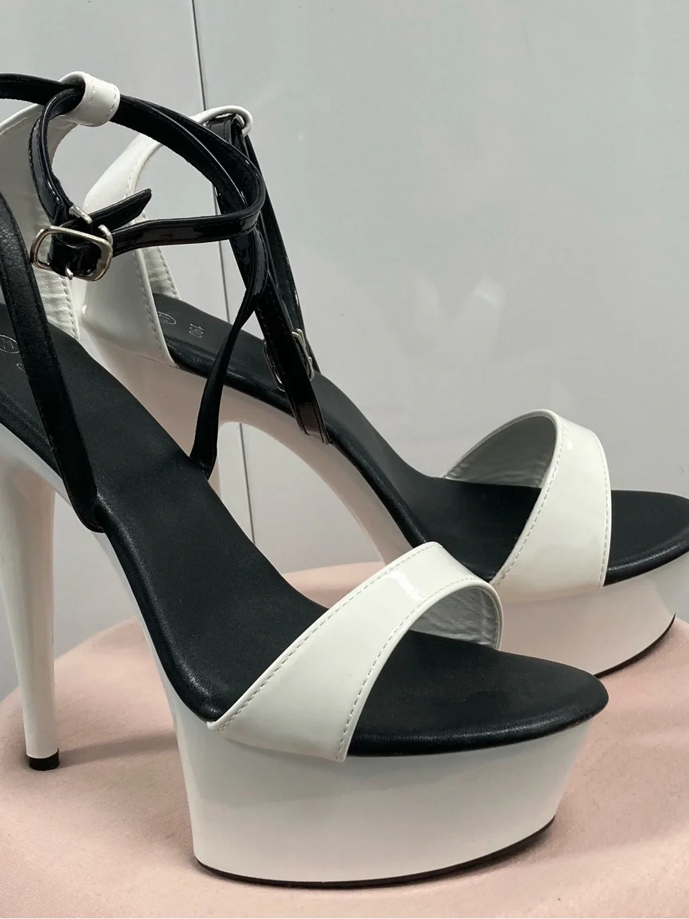 Women's Black & White Platform Ankle-Strap Sandals